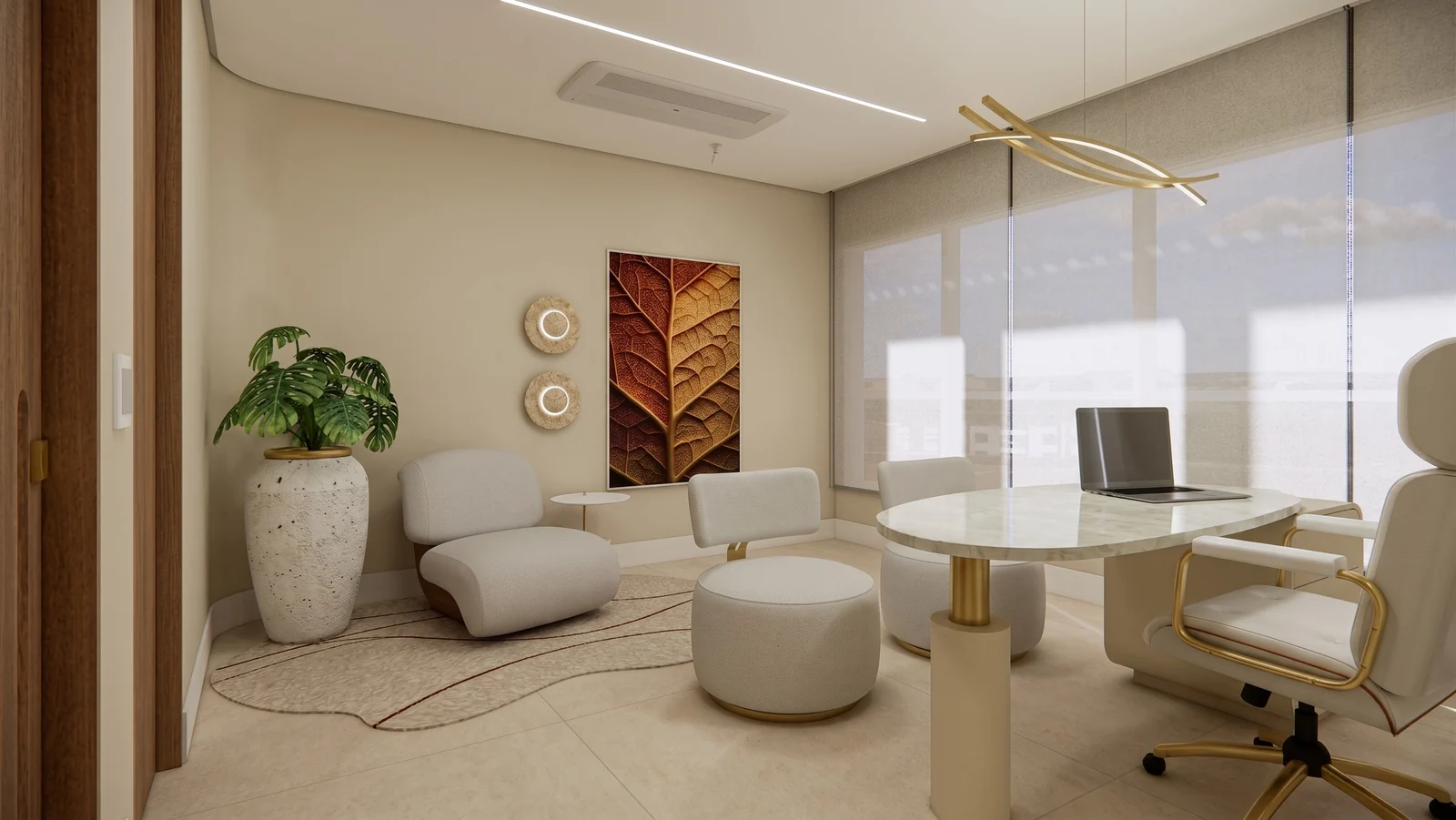 Consultório vascular do projeto ATTA, com poltronas, luz natural e um espaço reservado para a conversa.